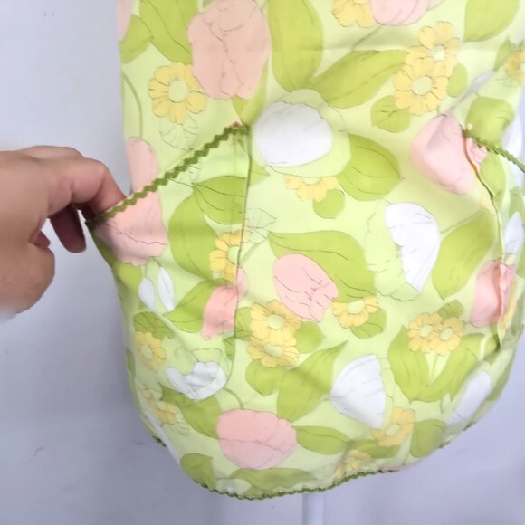 Vintage Handmade Peach Lime Green Novelty Fun Floral 70s 80s Apron - Picture 4 of 5